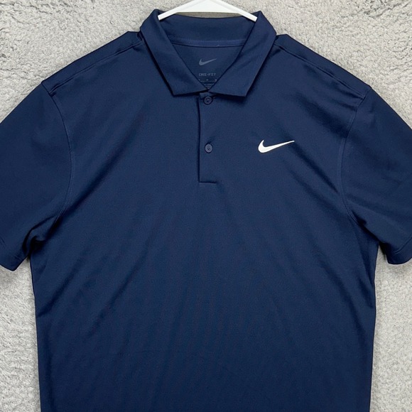 Nike Dri-Fit Adult Mens Golf Polo Shirt Medium Dark Navy Swoosh Athletic Rugby